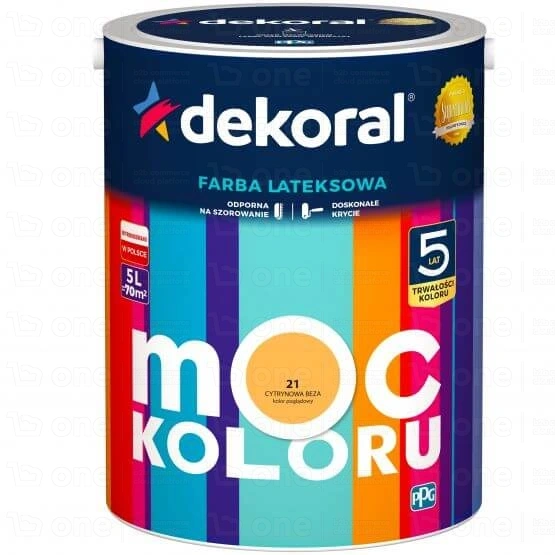 Farba lateksowa Dekoral Moc Koloru do ścian i sufitów cytrynowa beza nr 21 mat 5 l
