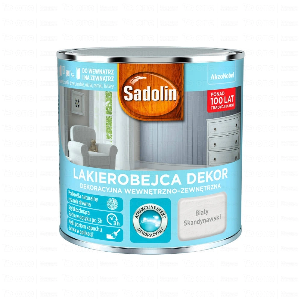 Lakierobejca dekoracyjna do drewna Sadolin Dekor wewnętrzno-zewnętrzna biały skandynawski 0,25 l