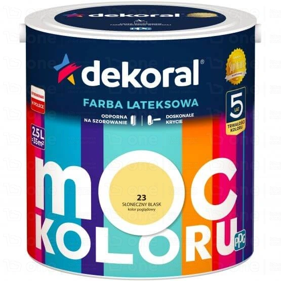 Farba lateksowa Dekoral Moc Koloru do ścian i sufitów słoneczny blask nr 23 mat 2,5 l