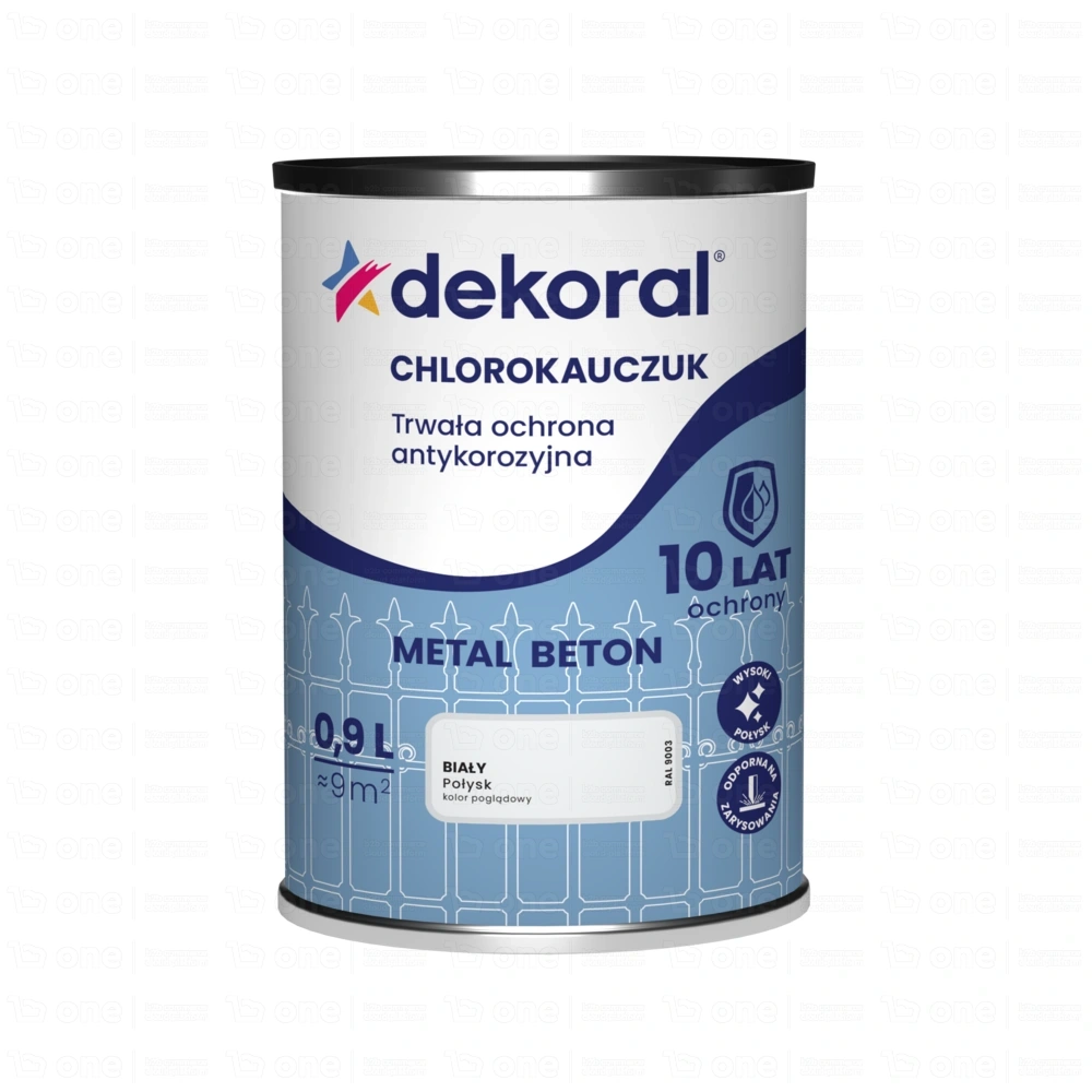 Farba do metalu i betonu Dekoral Chlorokauczuk Strong biały RAL 9003 0,9 l