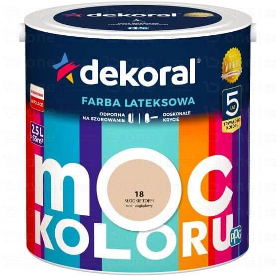 Farba lateksowa Dekoral Moc Koloru do ścian i sufitów słodkie toffi nr 18 mat 2,5 l
