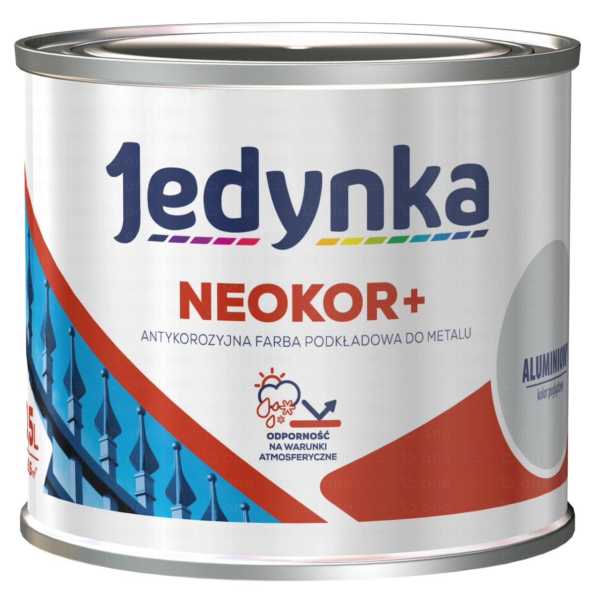 Farba podkładowa do metalu Jedynka Neokor+ antykorozyjna aluminiowy mat 0,5 l
