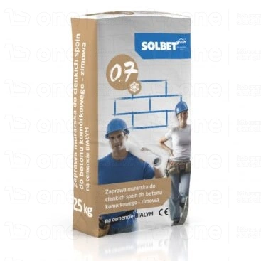 Zaprawa murarska Solbet 0.7 M15 zimowa do cienkich spoin do betonu komórkowego na cemencie białym 25 kg