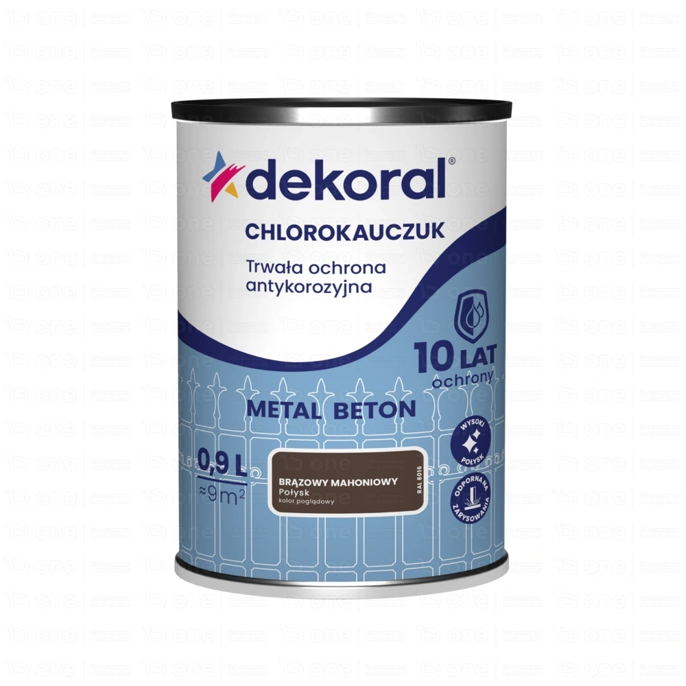 Farba do metalu i betonu Dekoral Chlorokauczuk Strong brązowy mahoniowy RAL 8016 0,9 l