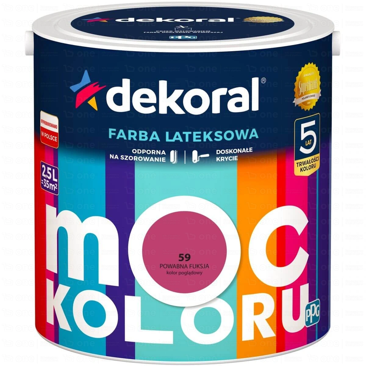 Farba lateksowa Dekoral Moc Koloru do ścian i sufitów powabna fuksja nr 59 mat 2,5 l