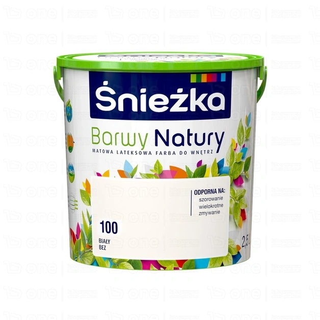 Farba lateksowa Śnieżka Barwy Natury do ścian i sufitów biały bez 100 2,5 l