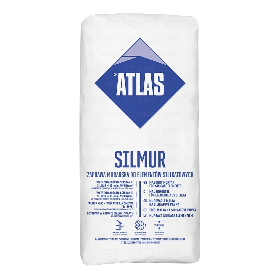Zaprawa murarska Atlas Silmur M-15S-WZ do elementów silikatowych zimowa szary 25 kg