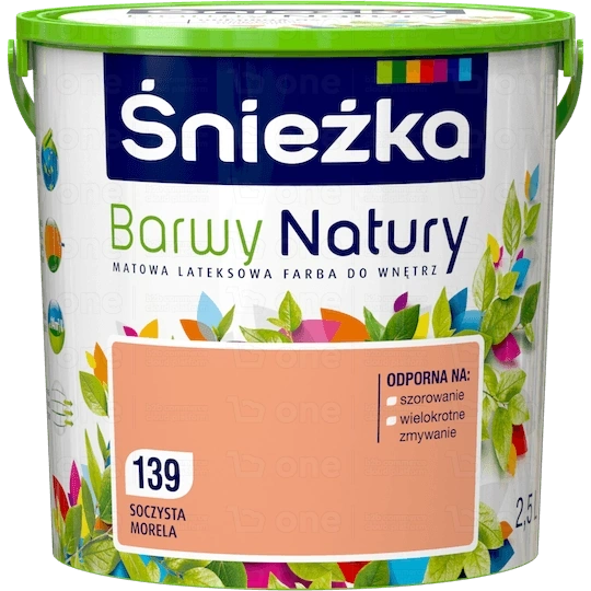 Farba lateksowa Śnieżka Barwy Natury do ścian i sufitów soczysta morela 139 mat 2,5 l