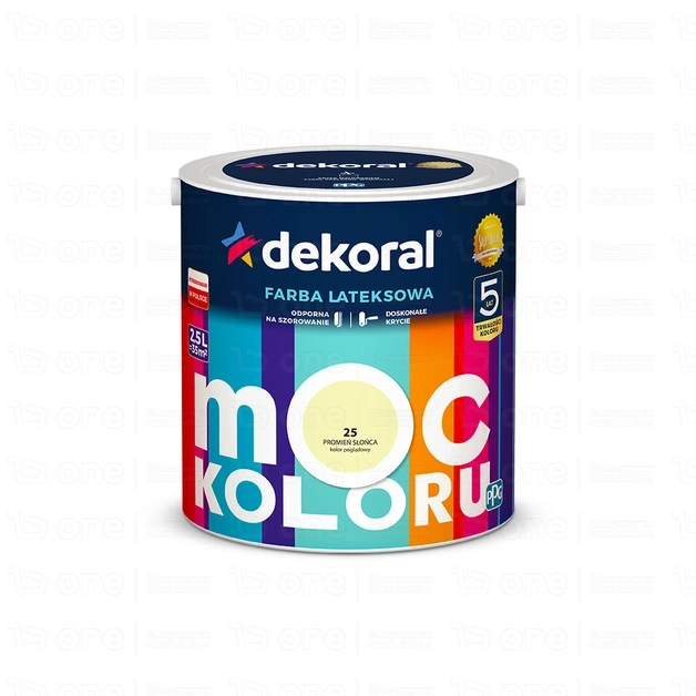 Farba lateksowa Dekoral Moc Koloru do ścian i sufitów promień słońca nr 25 mat 2,5 l