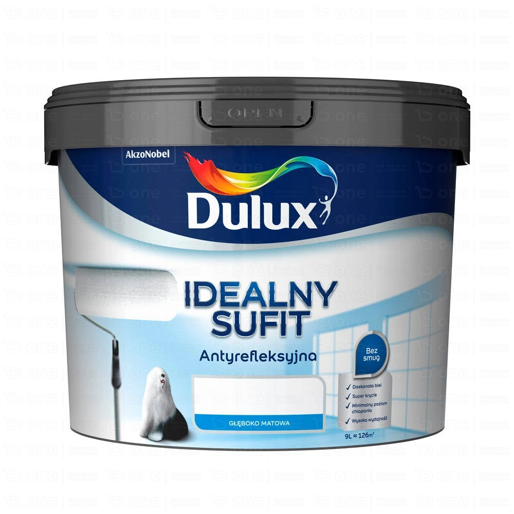 Farba lateksowa Dulux Idealny sufit do ścian i sufitów biała mat 9 l