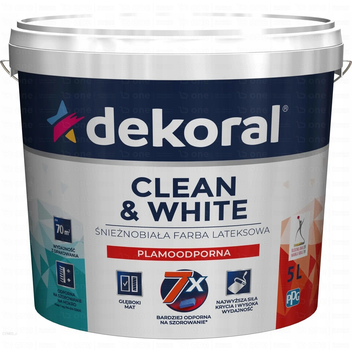 Farba lateksowa Dekoral CLEAN&WHITE do ścian i sufitów śnieżnobiała mat 5 l