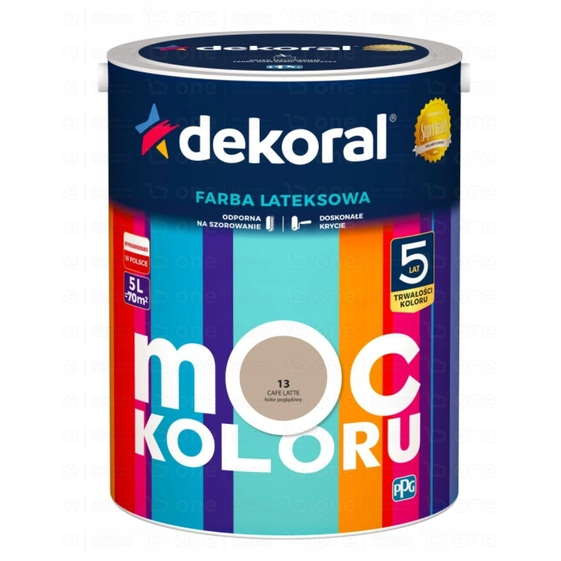 Farba lateksowa Dekoral Moc Koloru do ścian i sufitów cafe latte nr 13 mat 5 l