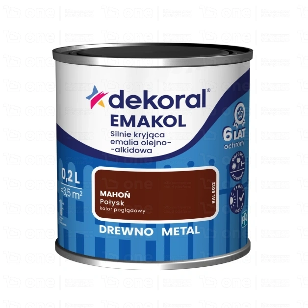 Emalia olejno-alkidowa Dekoral Emakol mahoń RAL 8012 połysk 0,2 l
