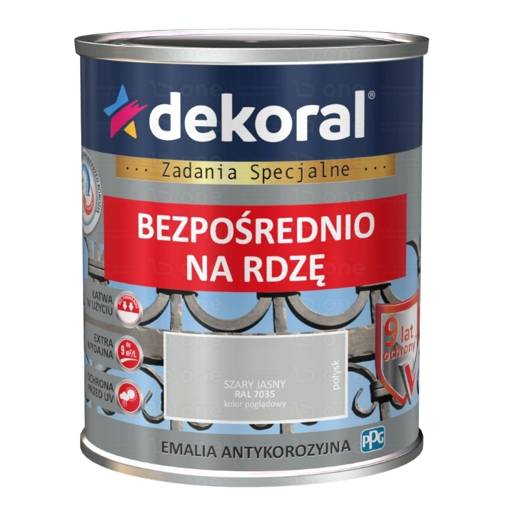 Gruntoemalia do stali DEKORAL EMALIA ANTYKOROZYJNA szary jasny połysk RAL 7035 0,65 l