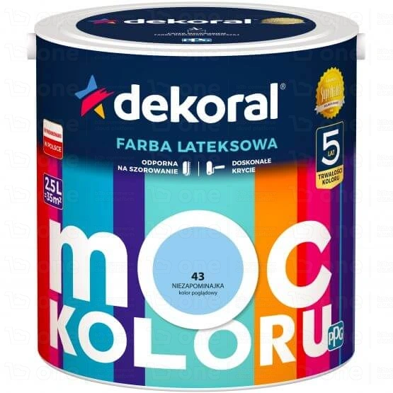 Farba lateksowa Dekoral Moc Koloru do ścian i sufitów niezapominajka nr 43 mat 2,5 l