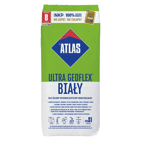 Klej żelowy Atlas Geoflex Ultra C2TE S1 wysokoelastyczny do płytek biały 22,5 kg