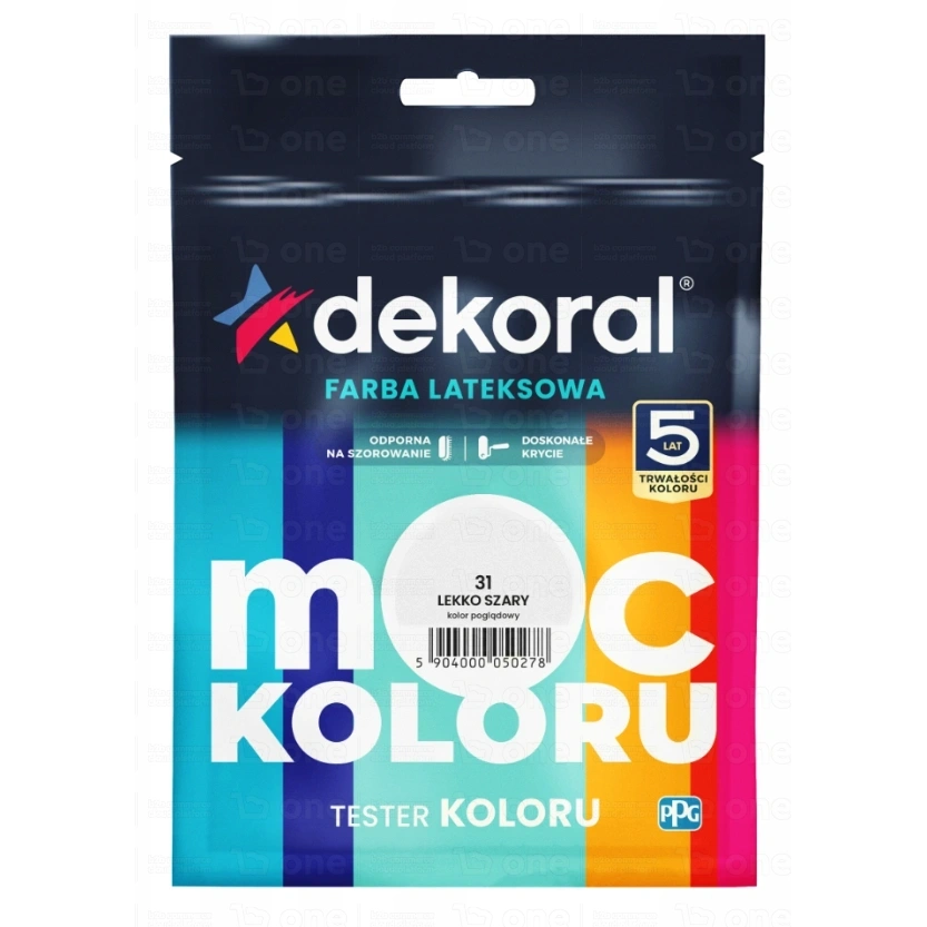 Farba lateksowa Dekoral Moc Koloru do ścian i sufitów tester lekko szary mat 40 ml