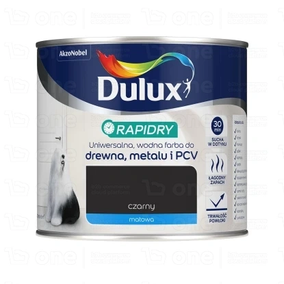 Farba akrylowa Dulux Rapidry do drewna, metalu i PCV czarny mat 0,4 l