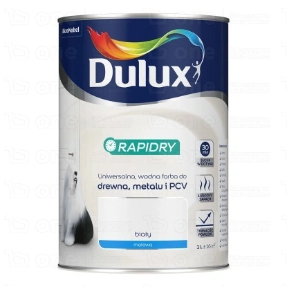 Farba akrylowa Dulux Rapidry do drewna, metalu i PCV biały mat 1 l