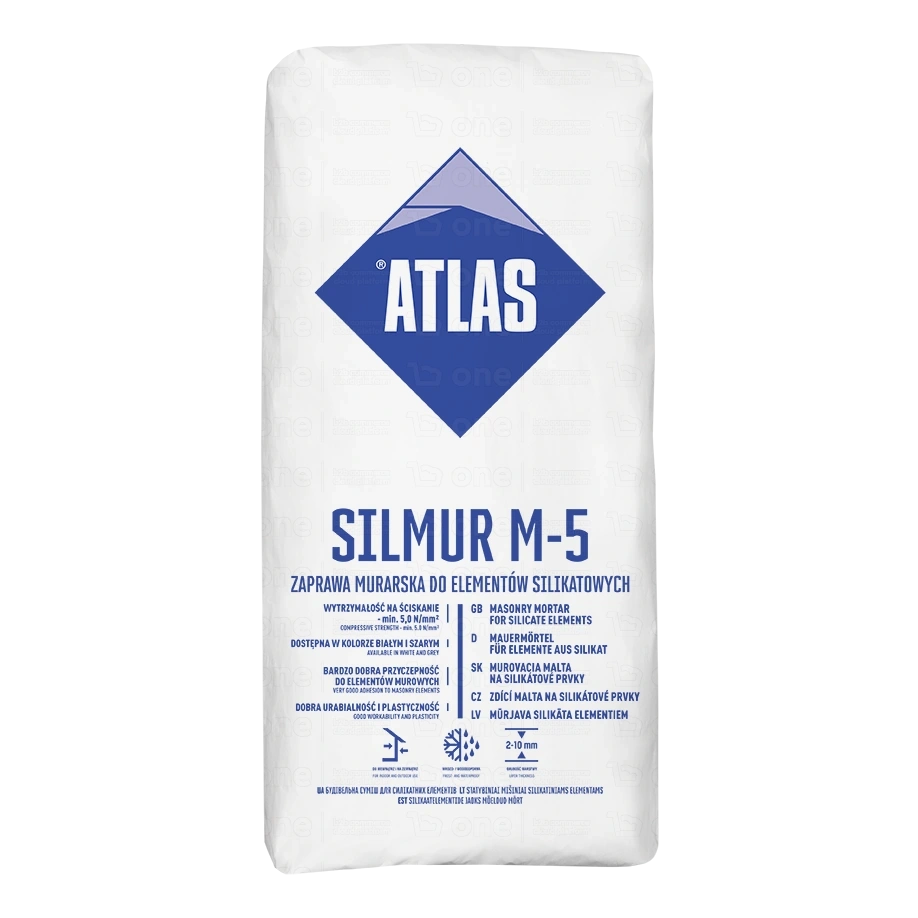 Zaprawa murarska Atlas Silmur M5B do elementów silikatowych biały 25 kg