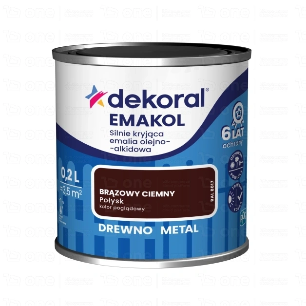 Emalia olejno-alkidowa Dekoral Emakol brązowy połysk 0,2 l