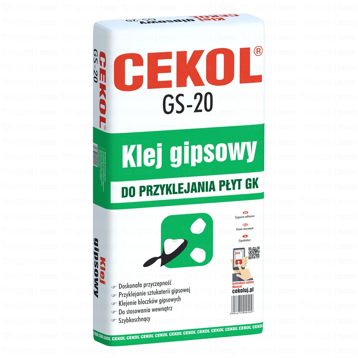Klej gipsowy Cekol GS-20 biały 20 kg