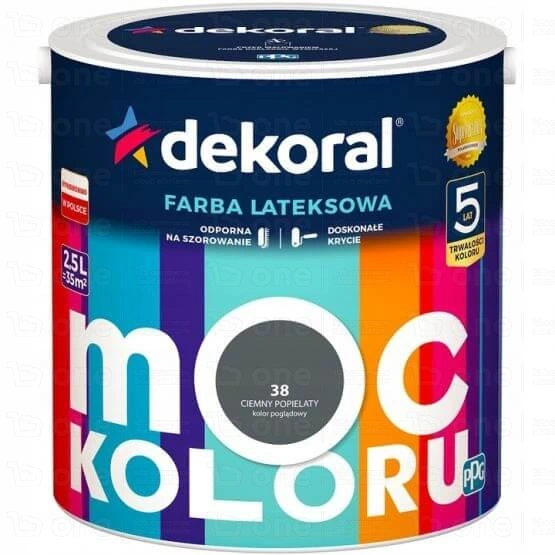 Farba lateksowa Dekoral Moc Koloru do ścian i sufitów ciemny popielaty nr 38 mat 2,5 l