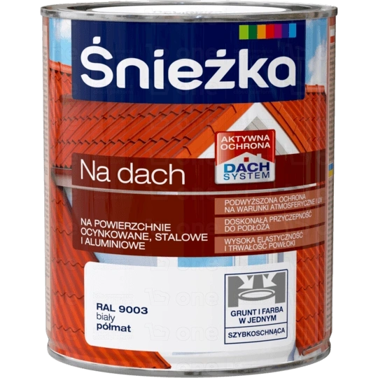 Farba poliwinylowo-akrylowa Śnieżka Na Dach biały RAL 9003 półmat 0,75 l