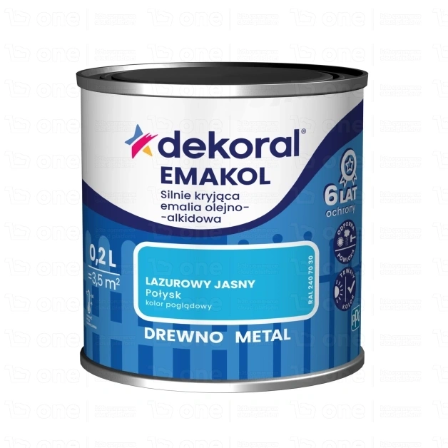 Emalia olejno-alkidowa Dekoral Emakol lazurowy jasny połysk 0,2 l