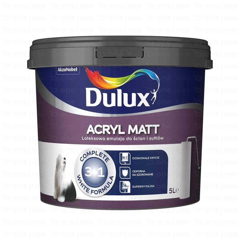 Farba lateksowa Dulux Acryl Matt do ścian i sufitów biała mat 5 l