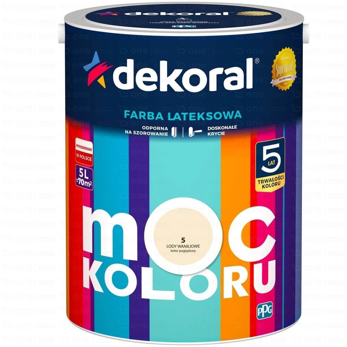 Farba lateksowa Dekoral Moc Koloru do ścian i sufitów lody waniliowe nr 5 mat 5 l