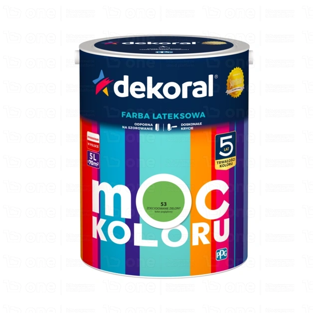 Farba lateksowa Dekoral Moc Koloru do ścian i sufitów zdecydowanie zielony nr 53 mat 5 l