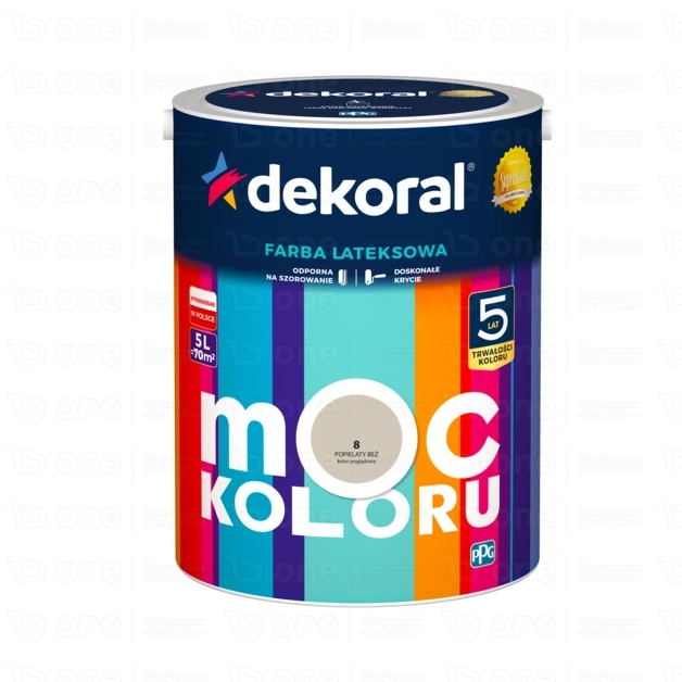 Farba lateksowa Dekoral Moc Koloru do ścian i sufitów popielaty beż nr 8 mat 5 l