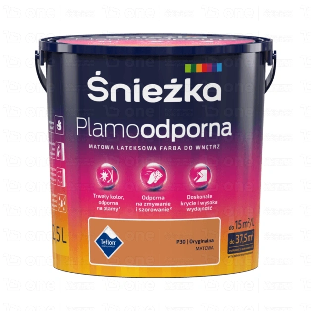 Farba lateksowa Śnieżka Plamoodporna do ścian i sufitów oryginalna 2,5 l