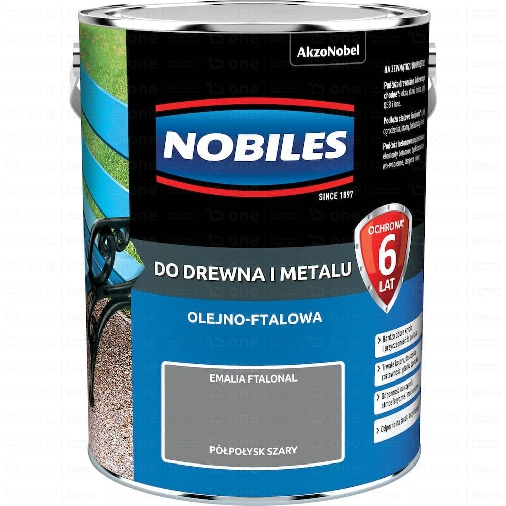 Farba olejno-ftalowa Nobiles Ftalonal do drewna i metalu szary półpołysk 5 l