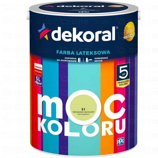 Farba lateksowa Dekoral Moc Koloru do ścian i sufitów groszkowy pastelowy nr 51 mat 5 l