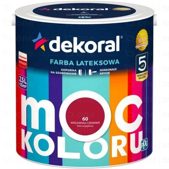 Farba lateksowa Dekoral Moc Koloru do ścian i sufitów królewska czerwień nr 60 mat 2,5 l
