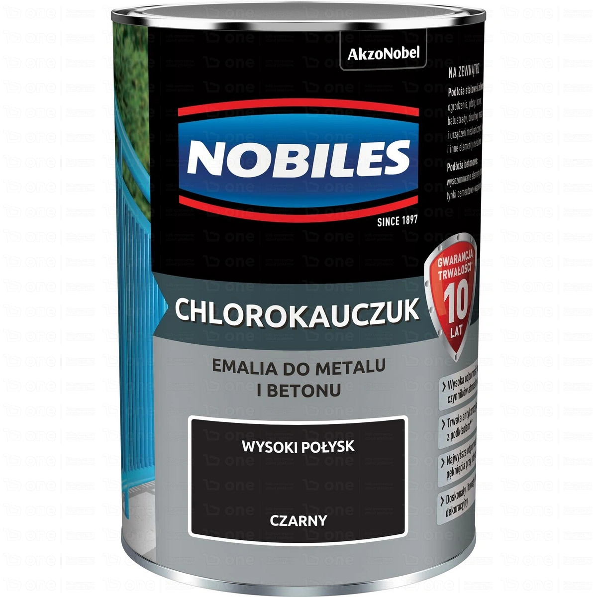 Emalia Nobiles Chlorokauczuk do metalu i betonu czarny połysk 0,9 l
