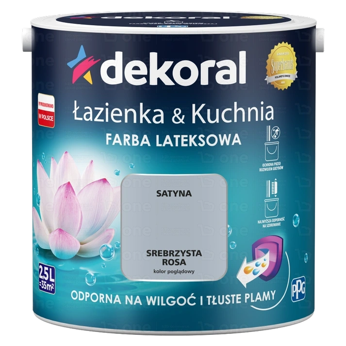 Farba lateksowa Dekoral Łazienka & Kuchnia do kuchni i łazienki srebrzysta rosa satyna 2,5 l