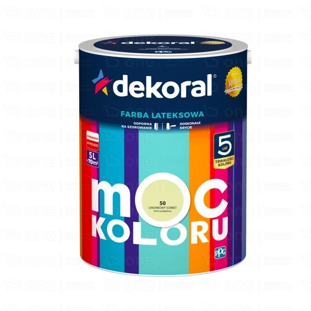 Farba lateksowa Dekoral Moc Koloru do ścian i sufitów limonkowy sorbet nr 50 mat 5 l