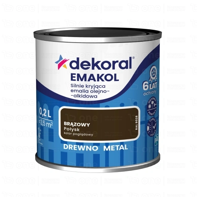 Emalia olejno-alkidowa Dekoral Emakol brązowy RAL 8028 połysk 0,2 l