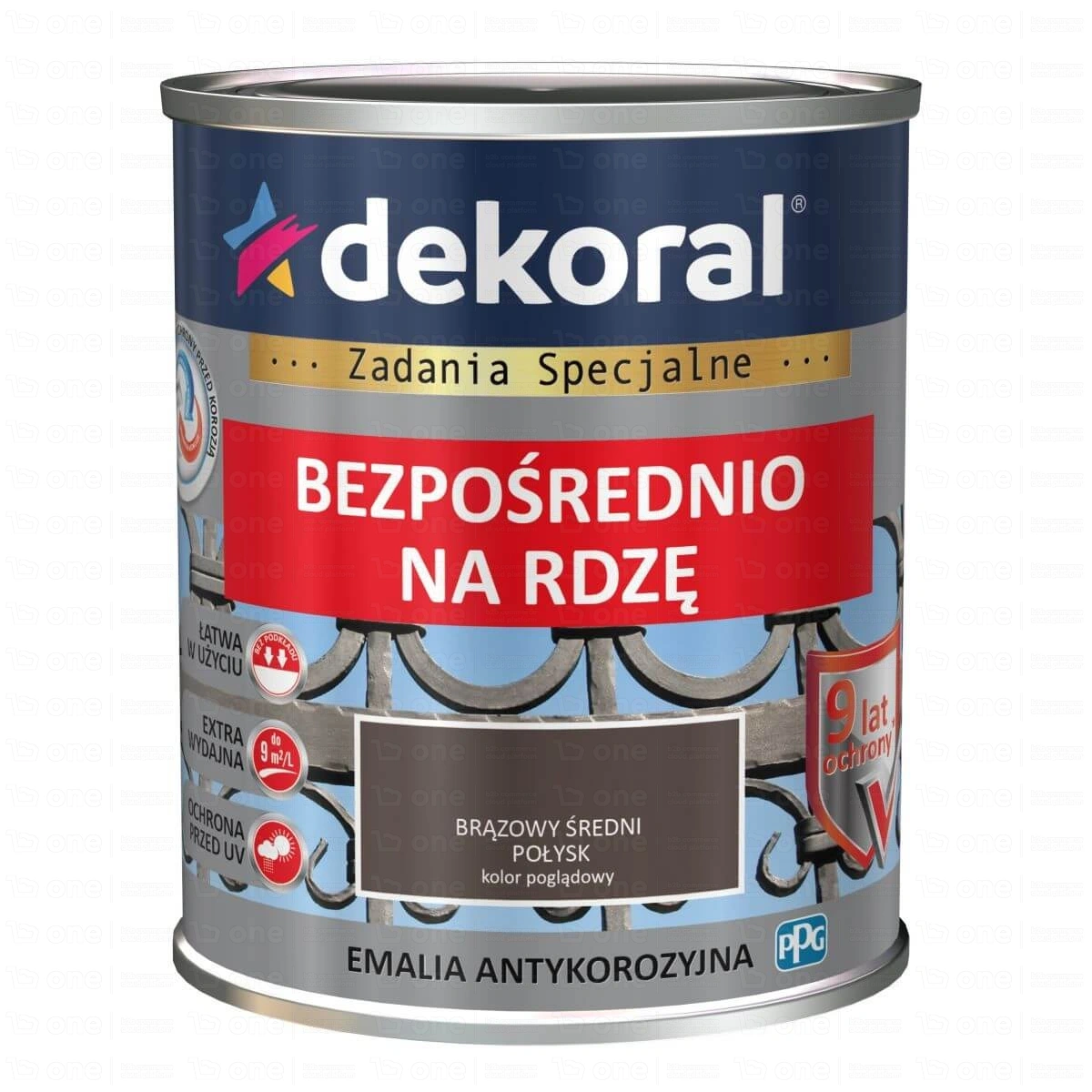 Gruntoemalia do stali DEKORAL EMALIA ANTYKOROZYJNA brązowy średni połysk RAL 8016 0,65 l