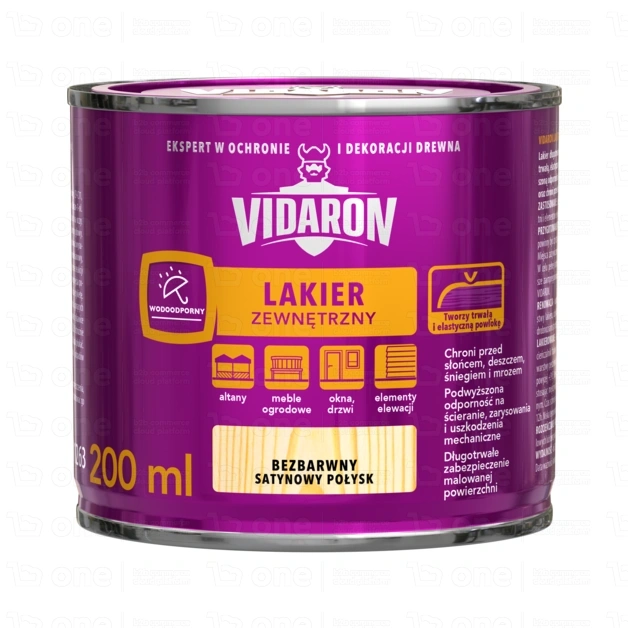 Lakier do drewna Vidaron Zewnętrzny bezbarwny satynowy połysk 0,2 l