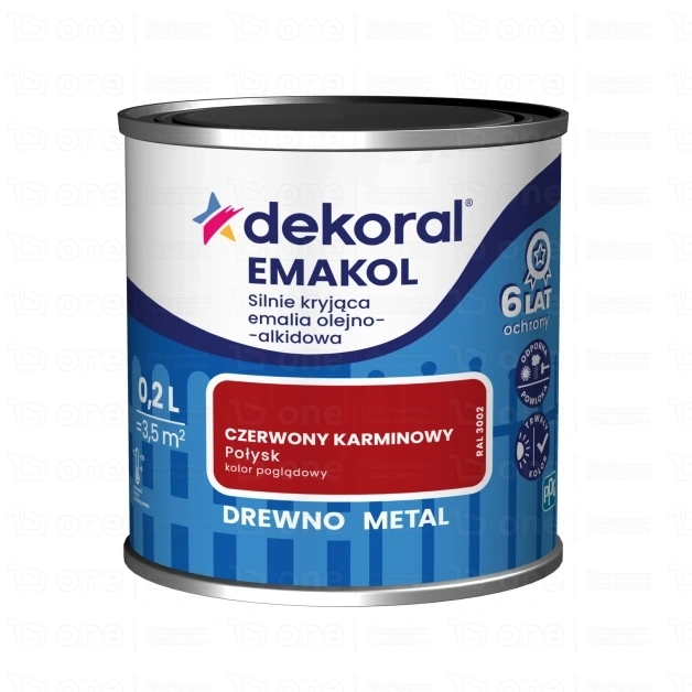 Emalia olejno-alkidowa Dekoral Emakol czerwony karminowy połysk 0,2 l