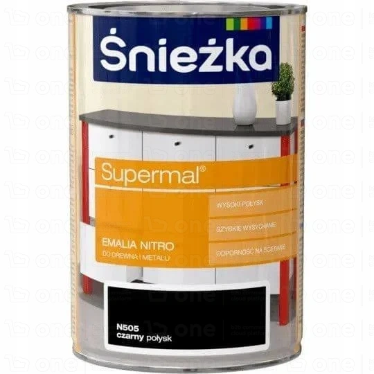 Emalia nitro Śnieżka Supermal do drewna i metalu czarny N505 0,8 l