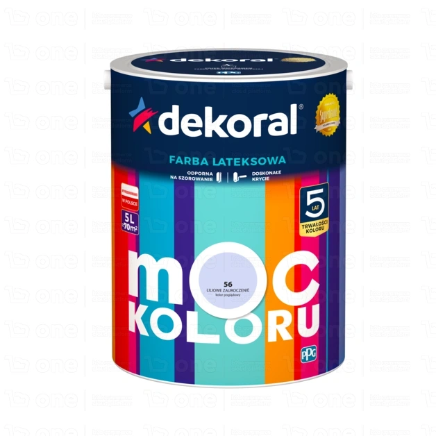 Farba lateksowa Dekoral Moc Koloru do ścian i sufitów liliowe zauroczenie nr 56 mat 5 l