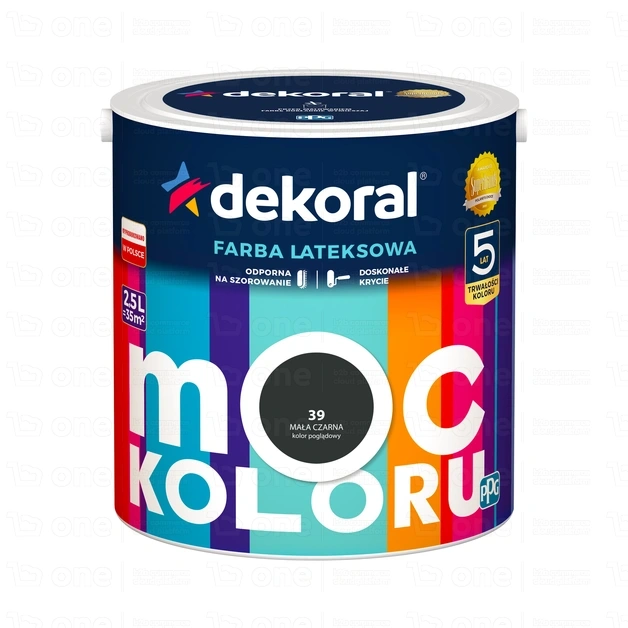 Farba lateksowa Dekoral Moc Koloru do ścian i sufitów mała czarna nr 39 mat 2,5 l