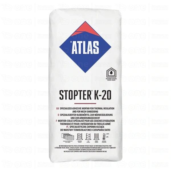 Zaprawa klejąca Atlas Stopter K-20 do styropianu i XPS oraz zatapiania siatki 25 kg