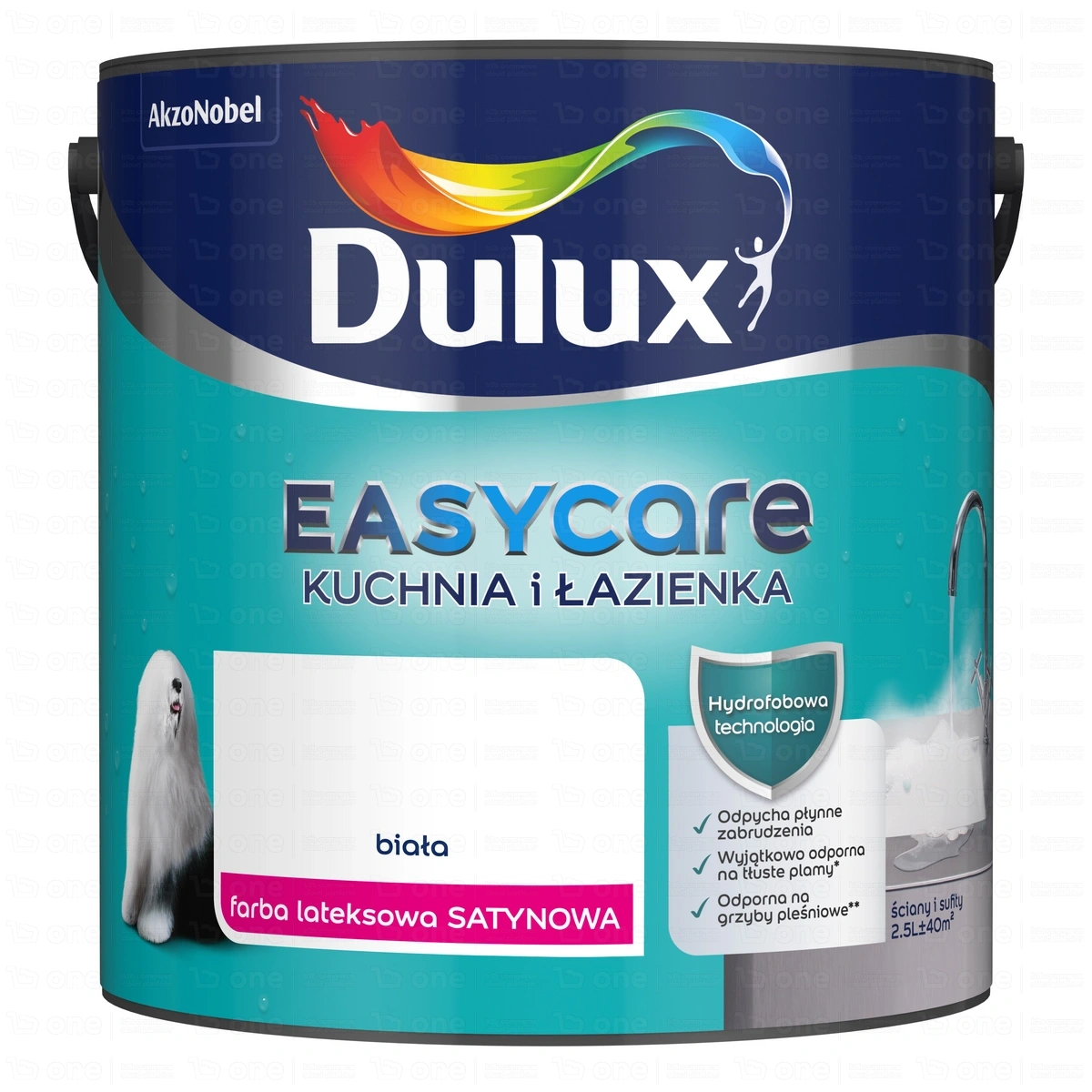Farba lateksowa do kuchni i łazienki Dulux EasyCare Kuchnia i Łazienka biały satyna 2,5 l