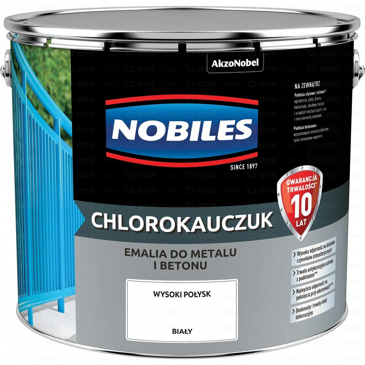 Emalia Nobiles Chlorokauczuk do metalu i betonu biały połysk 10 l